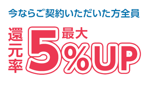 今ならご契約いただいた方全員　還元率最大5%UP