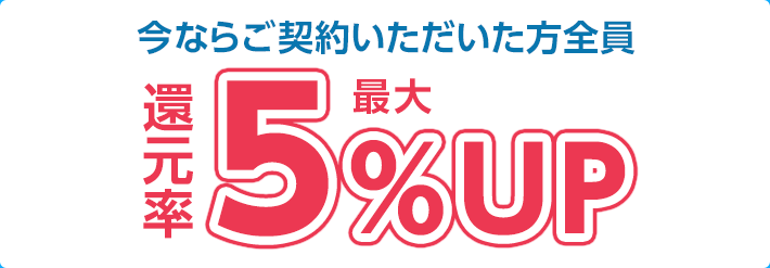 今ならご契約いただいた方全員　還元率最大5%UP